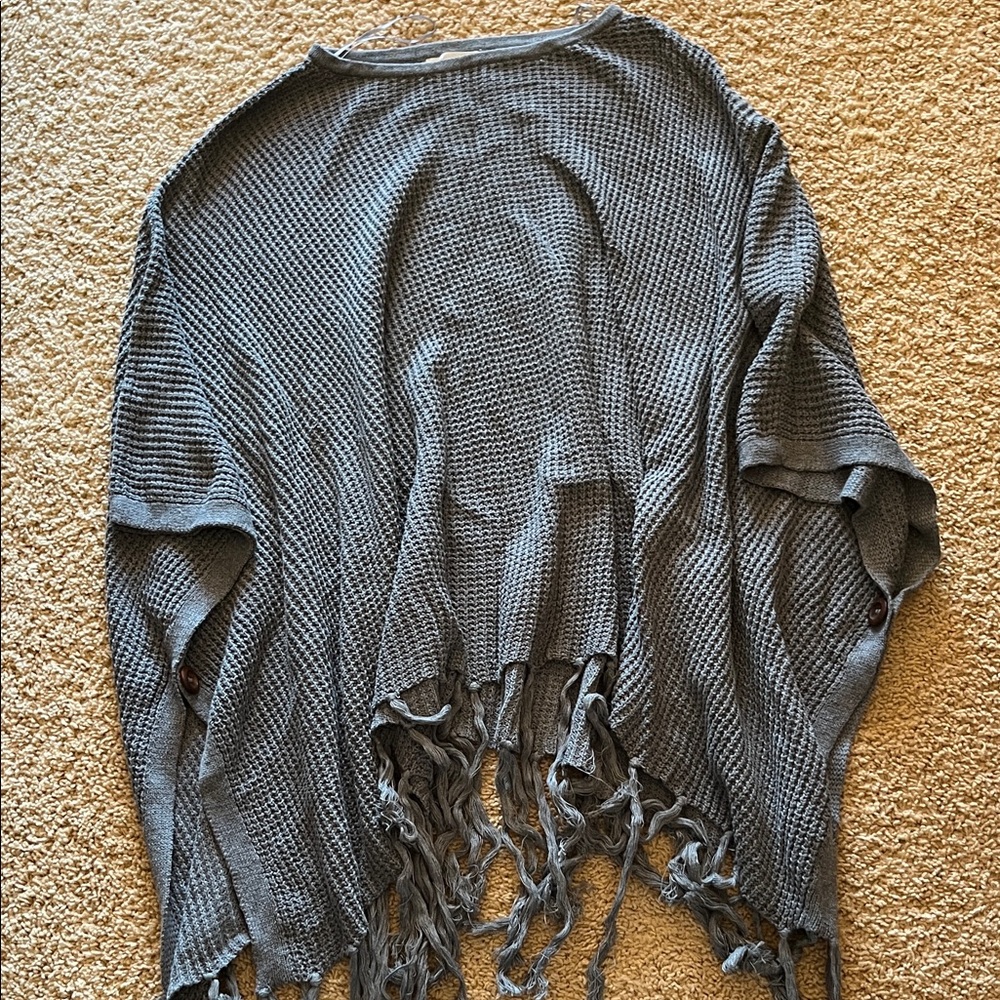 Listicle Charcoal Fringed Poncho